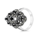 Sterling Silver 925 Ring Embedded With Natural Black Agate And Marcasite Stones