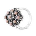 Sterling Silver 925 Ring Embedded With Natural Pink Shell And Marcasite Stones