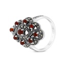 Sterling Silver 925 Ring Embedded With Natural Aqiq And Marcasite Stones