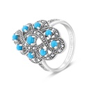 Sterling Silver 925 Ring Embedded With Natural Processed Turquoise And Marcasite Stones