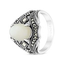 Sterling Silver 925 Ring Embedded With Natural White Shell And Marcasite Stones