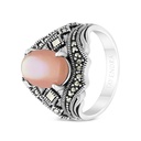 Sterling Silver 925 Ring Embedded With Natural Pink Shell And Marcasite Stones