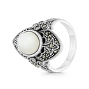 Sterling Silver 925 Ring Embedded With Natural White Shell And Marcasite Stones