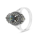 Sterling Silver 925 Ring Embedded With Natural Blue Shell And Marcasite Stones