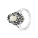 Sterling Silver 925 Ring Embedded With Natural White Shell And Marcasite Stones