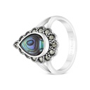 Sterling Silver 925 Ring Embedded With Natural Blue Shell And Marcasite Stones