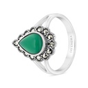 Sterling Silver 925 Ring Embedded With Natural Green Agate And Marcasite Stones