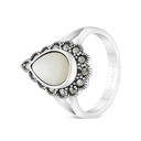 Sterling Silver 925 Ring Embedded With Natural White Shell And Marcasite Stones