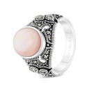 Sterling Silver 925 Ring Embedded With Natural Pink Shell And Marcasite Stones