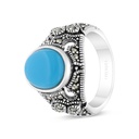 Sterling Silver 925 Ring Embedded With Natural Processed Turquoise And Marcasite Stones