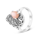 Sterling Silver 925 Ring Embedded With Natural Pink Shell And Marcasite Stones