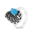 Sterling Silver 925 Ring Embedded With Natural Processed Turquoise And Marcasite Stones