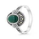 Sterling Silver 925 Ring Embedded With Natural Green Agate And Marcasite Stones