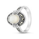 Sterling Silver 925 Ring Embedded With Natural White Shell And Marcasite Stones