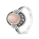 Sterling Silver 925 Ring Embedded With Natural Pink Shell And Marcasite Stones