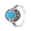 Sterling Silver 925 Ring Embedded With Natural Processed Turquoise And Marcasite Stones