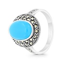 Sterling Silver 925 Ring Embedded With Natural Processed Turquoise And Marcasite Stones