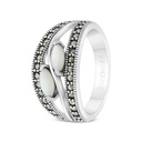 Sterling Silver 925 Ring Embedded With Natural White Shell And Marcasite Stones