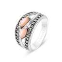 Sterling Silver 925 Ring Embedded With Natural Pink Shell And Marcasite Stones