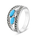 Sterling Silver 925 Ring Embedded With Natural Processed Turquoise And Marcasite Stones