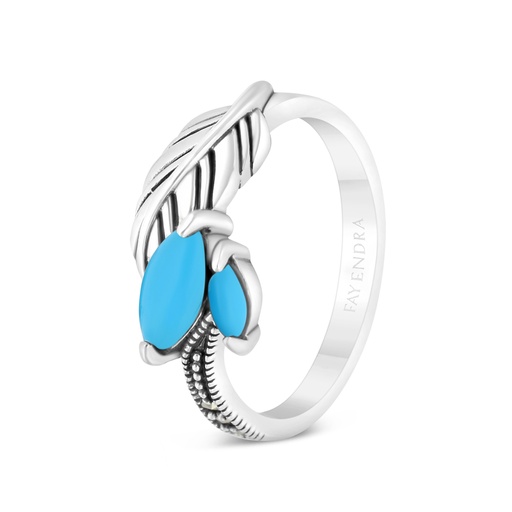 Sterling Silver 925 Ring Embedded With Natural Processed Turquoise And Marcasite Stones