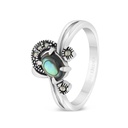 Sterling Silver 925 Ring Embedded With Natural Blue Shell And Marcasite Stones