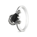 Sterling Silver 925 Ring Embedded With Natural Black Agate And Marcasite Stones