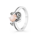 Sterling Silver 925 Ring Embedded With Natural Pink Shell And Marcasite Stones