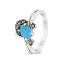 Sterling Silver 925 Ring Embedded With Natural Processed Turquoise And Marcasite Stones