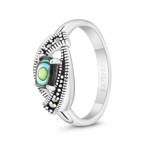 Sterling Silver 925 Ring Embedded With Natural Blue Shell And Marcasite Stones