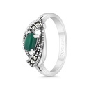 Sterling Silver 925 Ring Embedded With Natural Green Agate And Marcasite Stones