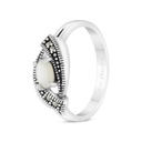 Sterling Silver 925 Ring Embedded With Natural White Shell And Marcasite Stones