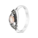 Sterling Silver 925 Ring Embedded With Natural Pink Shell And Marcasite Stones