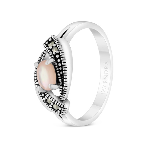 Sterling Silver 925 Ring Embedded With Natural Pink Shell And Marcasite Stones
