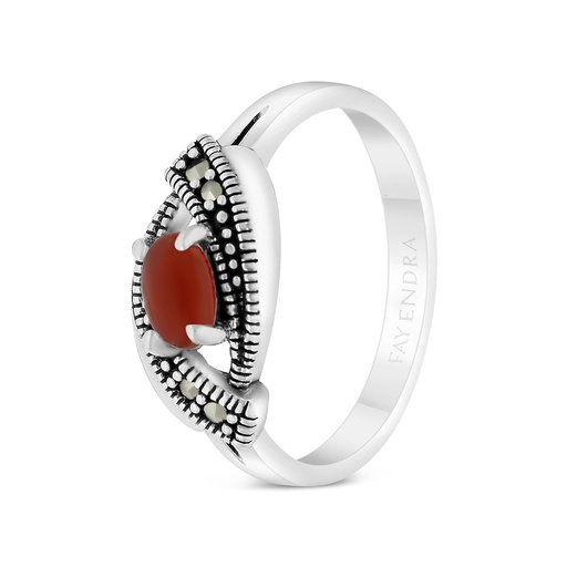 Sterling Silver 925 Ring Embedded With Natural Aqiq And Marcasite Stones