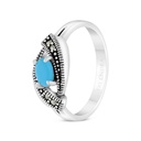 Sterling Silver 925 Ring Embedded With Natural Processed Turquoise And Marcasite Stones