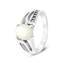 Sterling Silver 925 Ring Embedded With Natural White Shell And Marcasite Stones