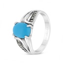 Sterling Silver 925 Ring Embedded With Natural Processed Turquoise And Marcasite Stones