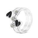 Sterling Silver 925 Ring Embedded With Natural Black Agate And Marcasite Stones