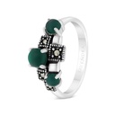 Sterling Silver 925 Ring Embedded With Natural Green Agate And Marcasite Stones