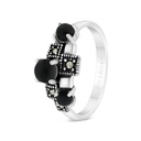 Sterling Silver 925 Ring Embedded With Natural Black Agate And Marcasite Stones