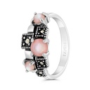 Sterling Silver 925 Ring Embedded With Natural Pink Shell And Marcasite Stones