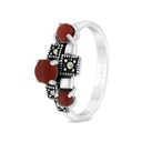 Sterling Silver 925 Ring Embedded With Natural Aqiq And Marcasite Stones