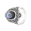 Sterling Silver 925 Ring Embedded With Natural Blue Shell And Marcasite Stones