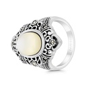 Sterling Silver 925 Ring Embedded With Natural White Shell And Marcasite Stones