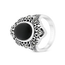 Sterling Silver 925 Ring Embedded With Natural Black Agate And Marcasite Stones