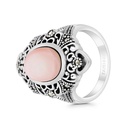 Sterling Silver 925 Ring Embedded With Natural Pink Shell And Marcasite Stones