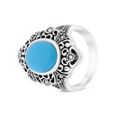 Sterling Silver 925 Ring Embedded With Natural Processed Turquoise And Marcasite Stones