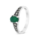 Sterling Silver 925 Ring Embedded With Natural Green Agate And Marcasite Stones