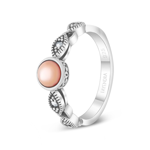 Sterling Silver 925 Ring Embedded With Natural Pink Shell And Marcasite Stones